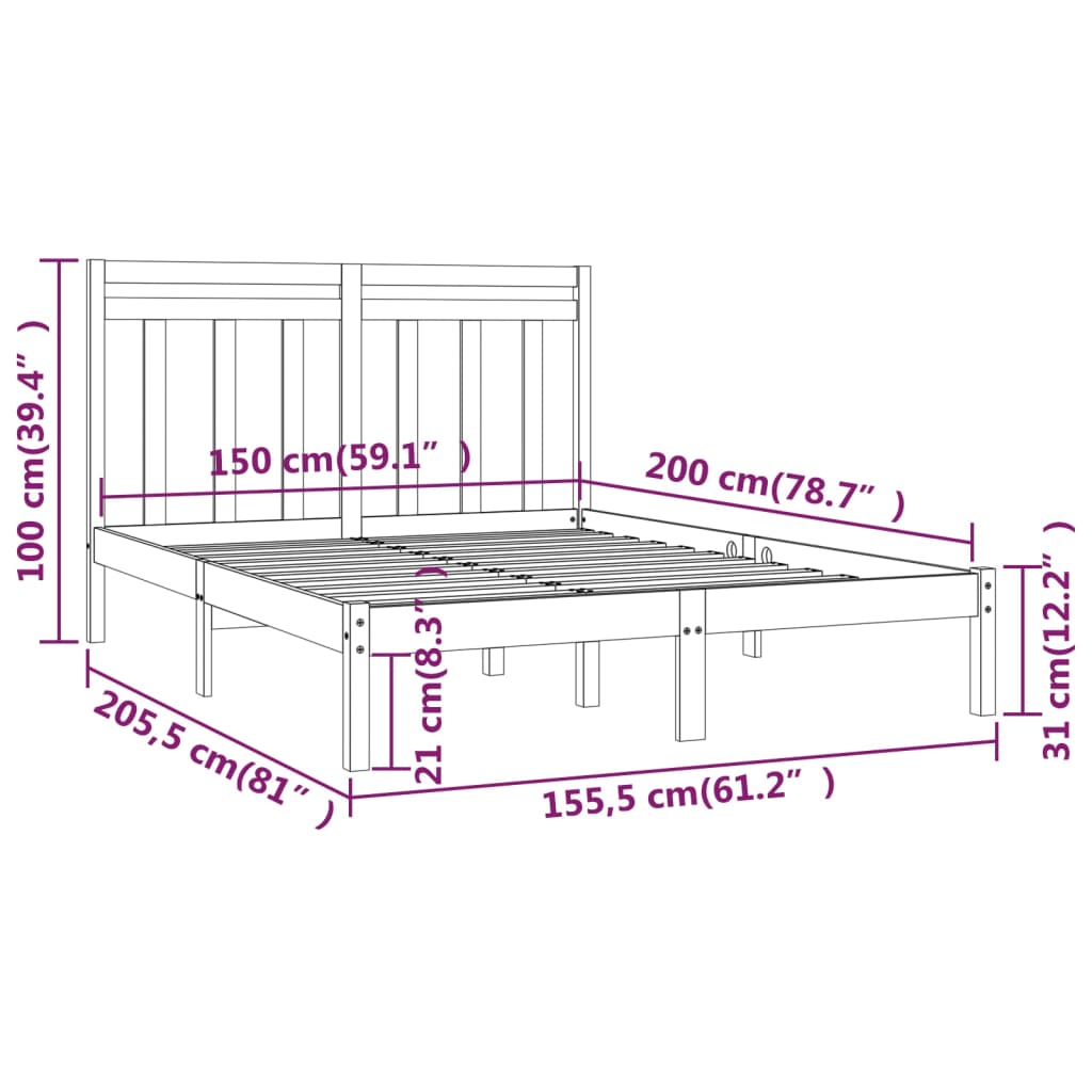 vidaXL gultas rāmis, masīvkoks, 150x200 cm, liels, divvietīgs