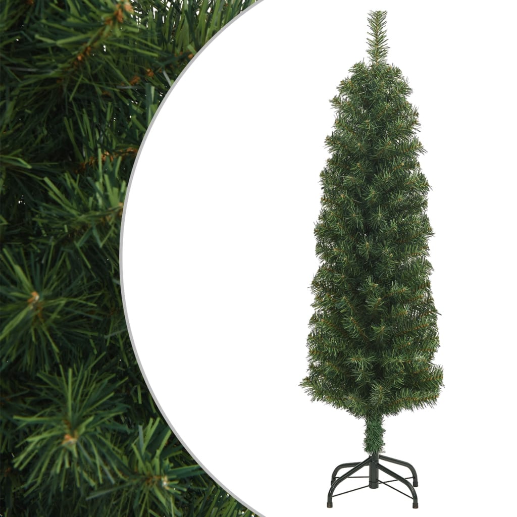 vidaXL mākslīgā Ziemassvētku egle ar statīvu, šaura, zaļa, 150 cm, PVC