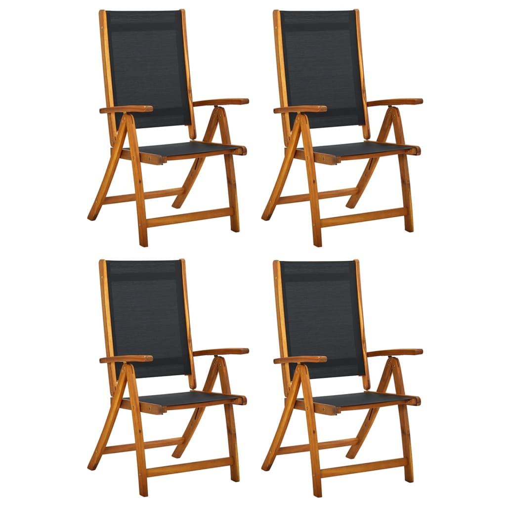 vidaXL saliekami dārza krēsli, 4 gab., akācijas masīvkoks, tekstilēns