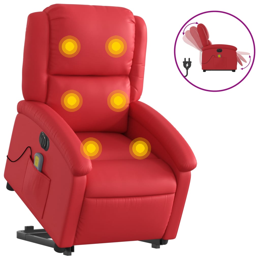 vidaXL elektrisks masāžas krēsls, paceļams, sarkana mākslīgā āda