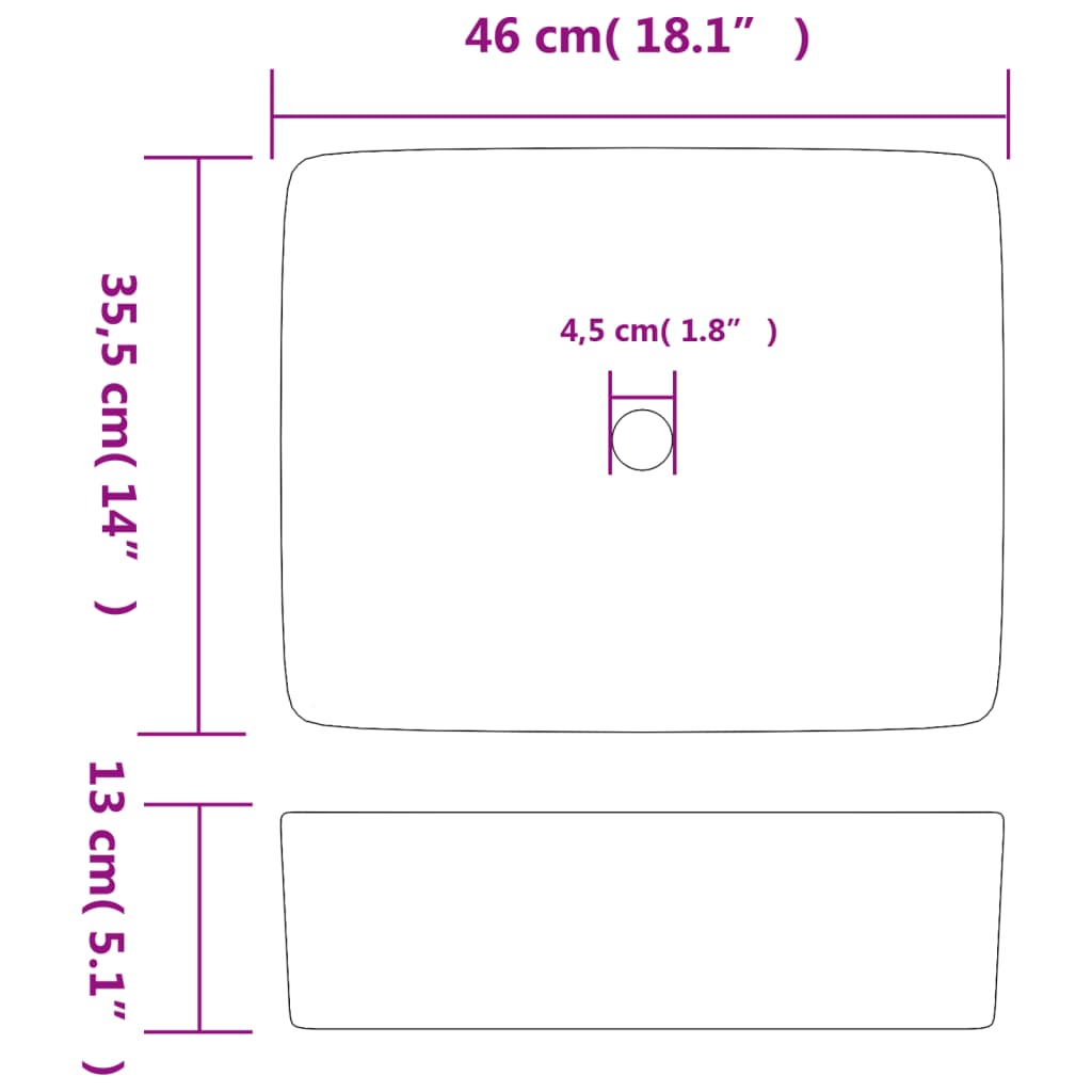 vidaXL izlietne, liekama uz virsmas, melna un brūna, 46x35,5x13 cm