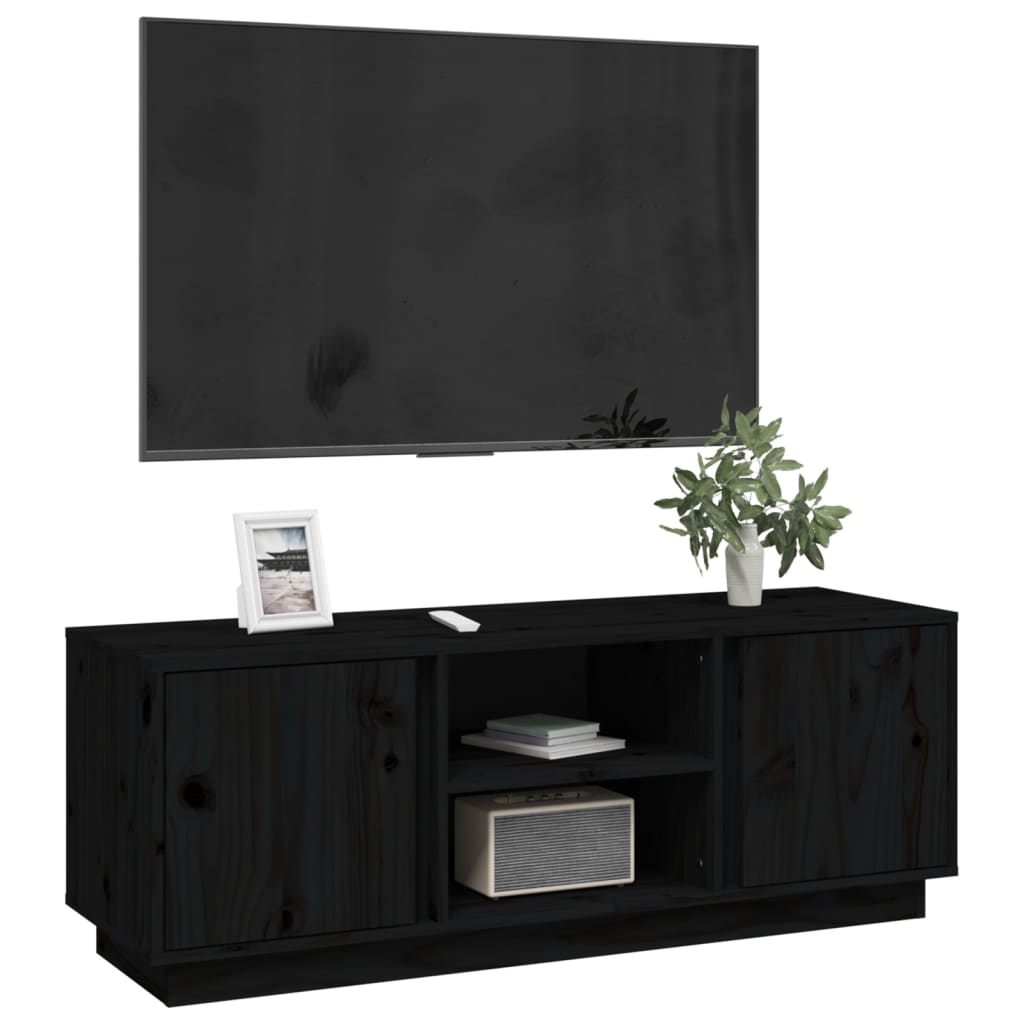 vidaXL TV skapītis, melns, 110x35x40,5 cm, priedes masīvkoks
