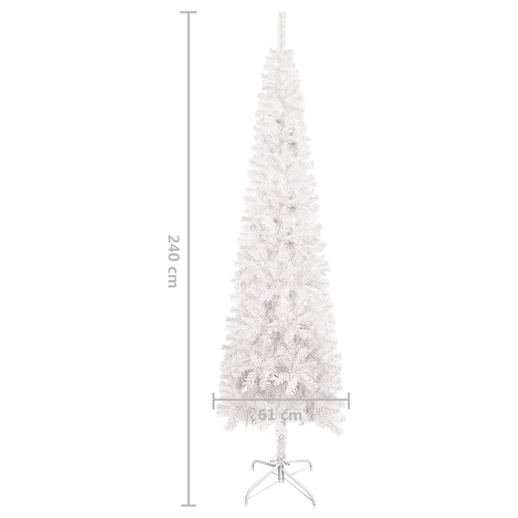 vidaXL šaura Ziemassvētku egle ar LED un bumbiņām, 240 cm, balta