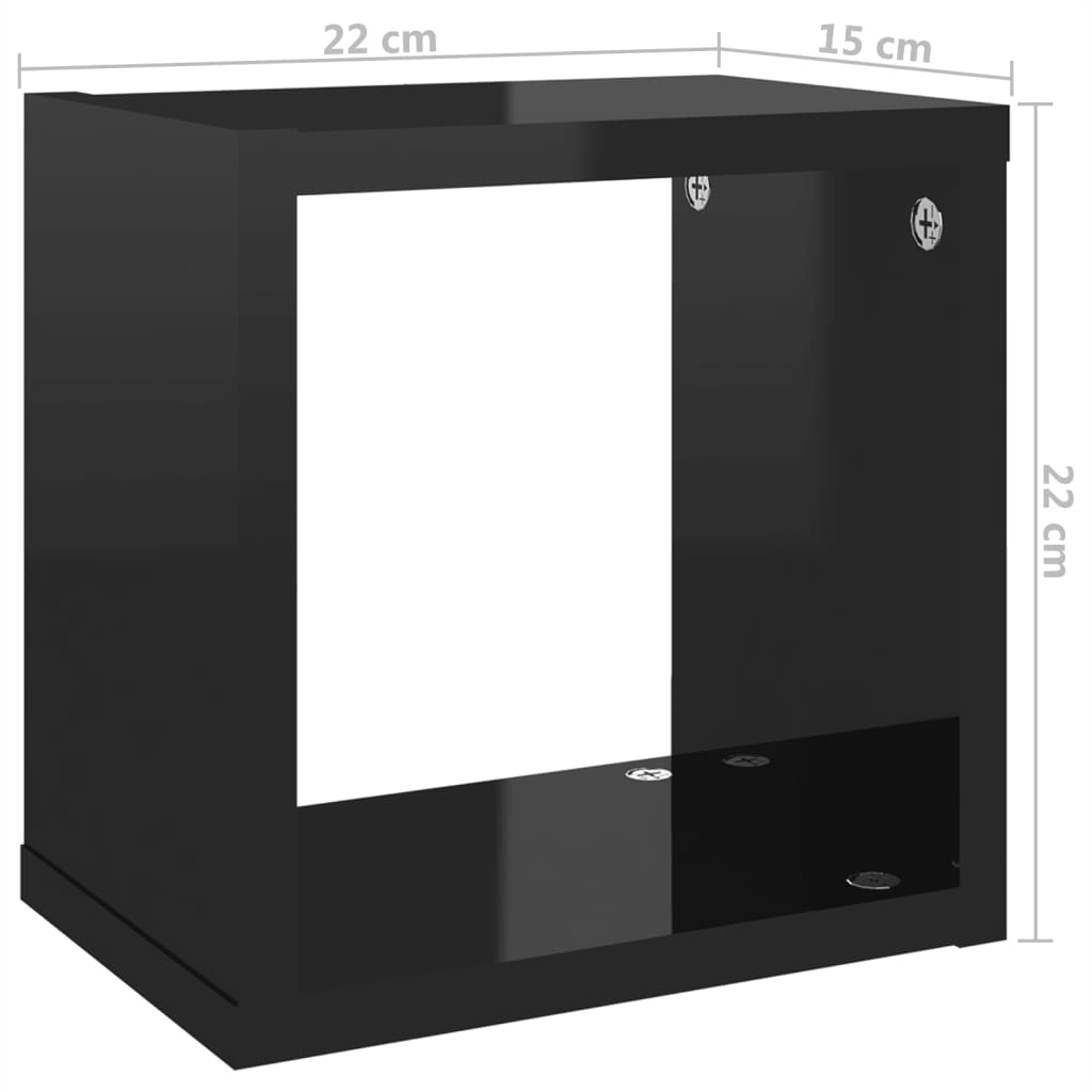 vidaXL kuba formas sienas plaukti, 4 gab., 22x15x22 cm, spīdīgi melni