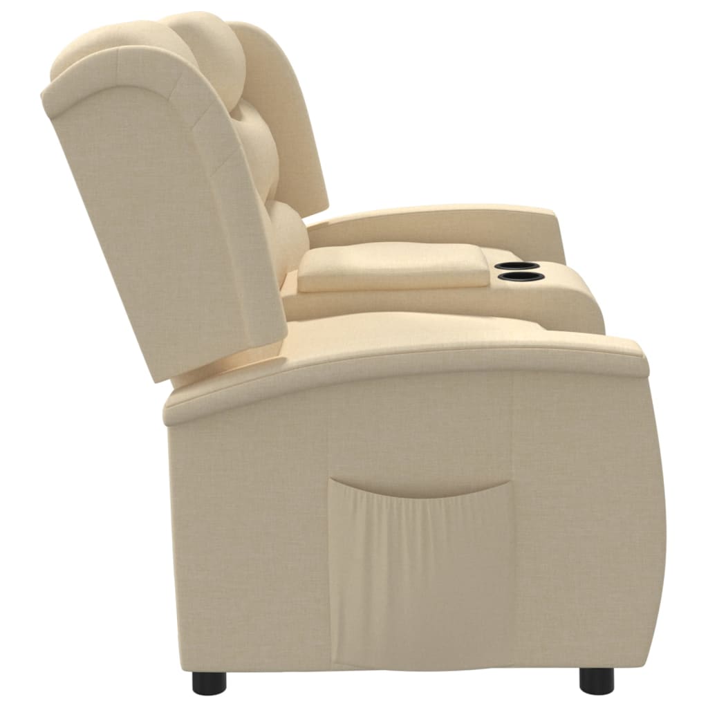 vidaXL divvietīgs krēsls ar glāžu turētāju, krēmkrāsas audums