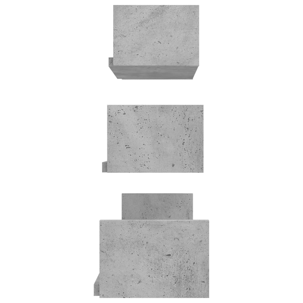 vidaXL sienas plaukti, 3 gab., betona pelēki, skaidu plāksne