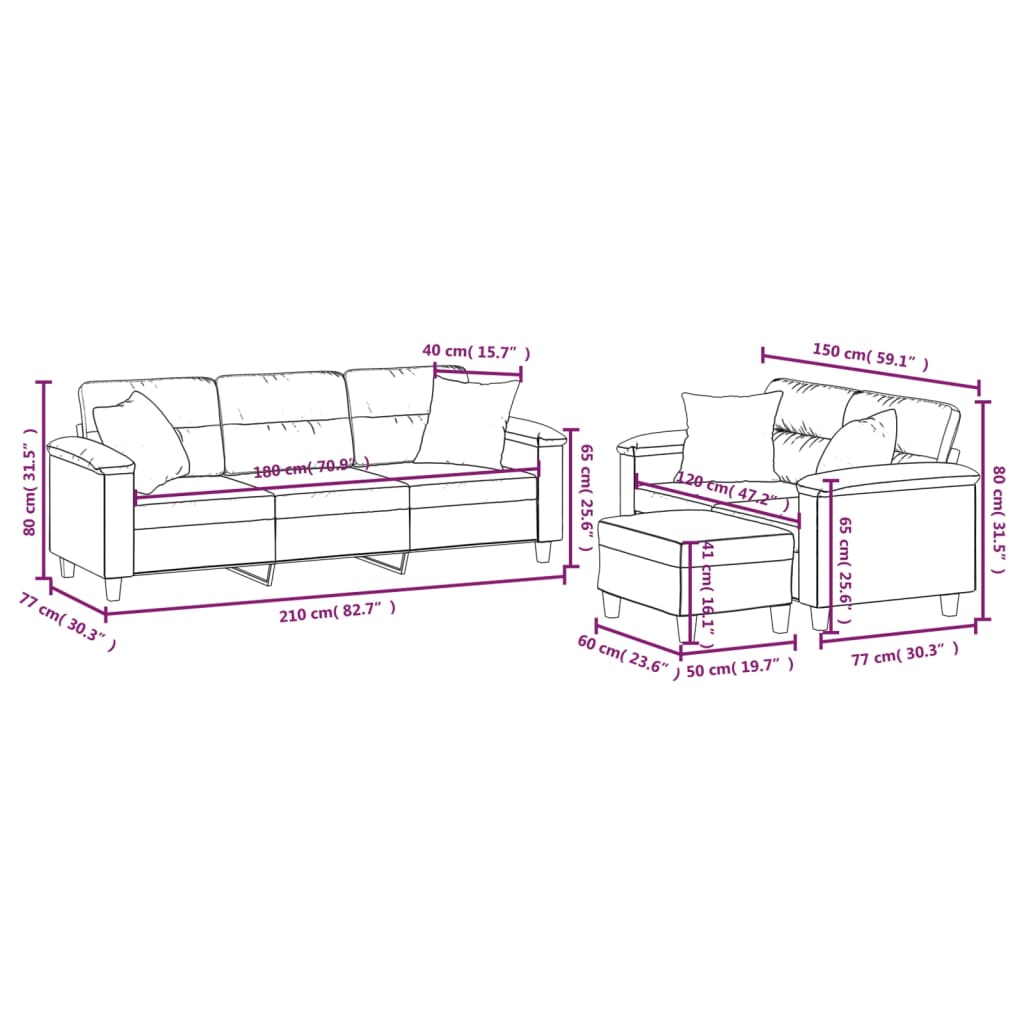 vidaXL trīsvietīgs dīvānu komplekts ar spilveniem, tumši pelēks audums