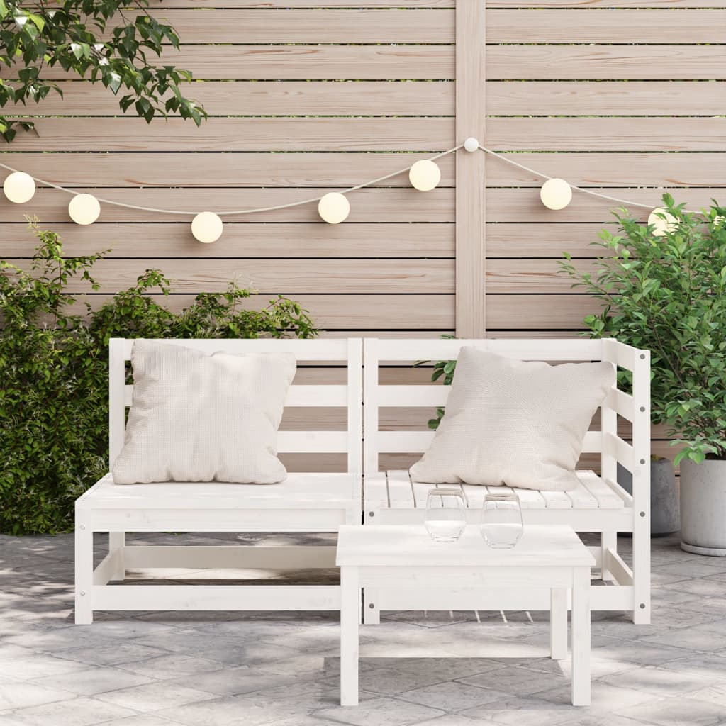 vidaXL divvietīgs dārza dīvāns, balts, priedes masīvkoks