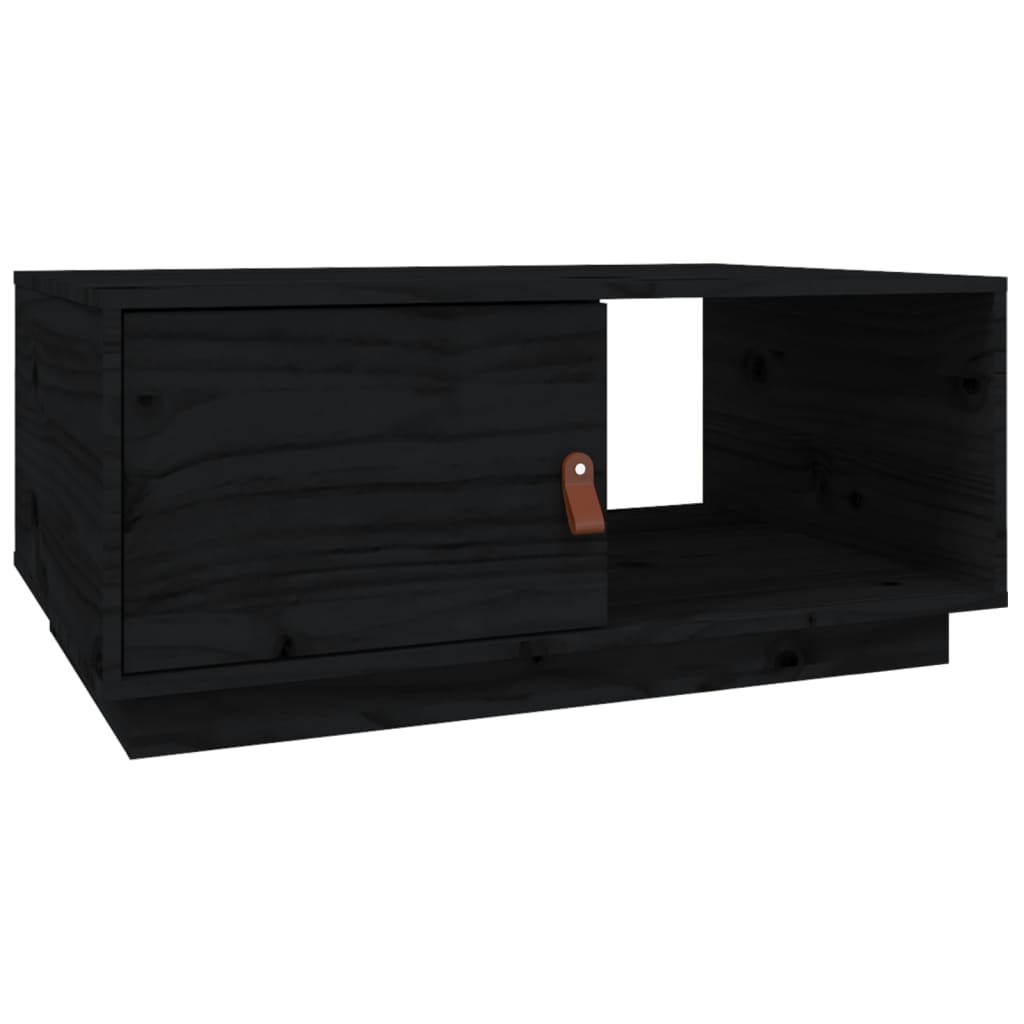 vidaXL kafijas galdiņš, melns, 80x50x35,5 cm, priedes masīvkoks