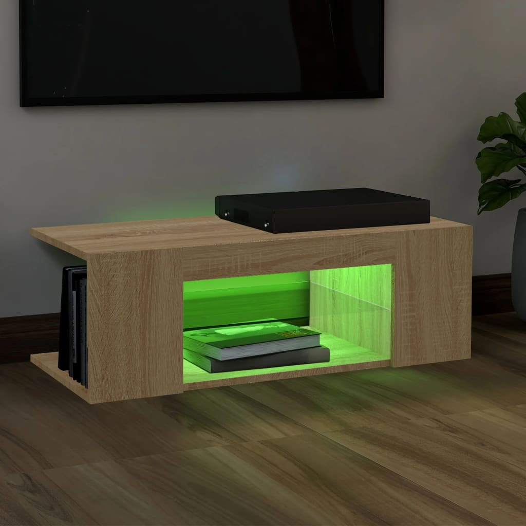 vidaXL TV galdiņš ar LED lampiņām, 90x39x30 cm, ozolkoka