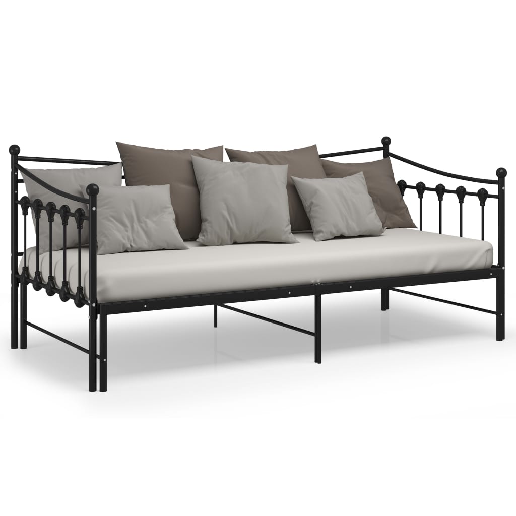 vidaXL izvelkams dīvāna rāmis, melns, metāls, 90x200 cm