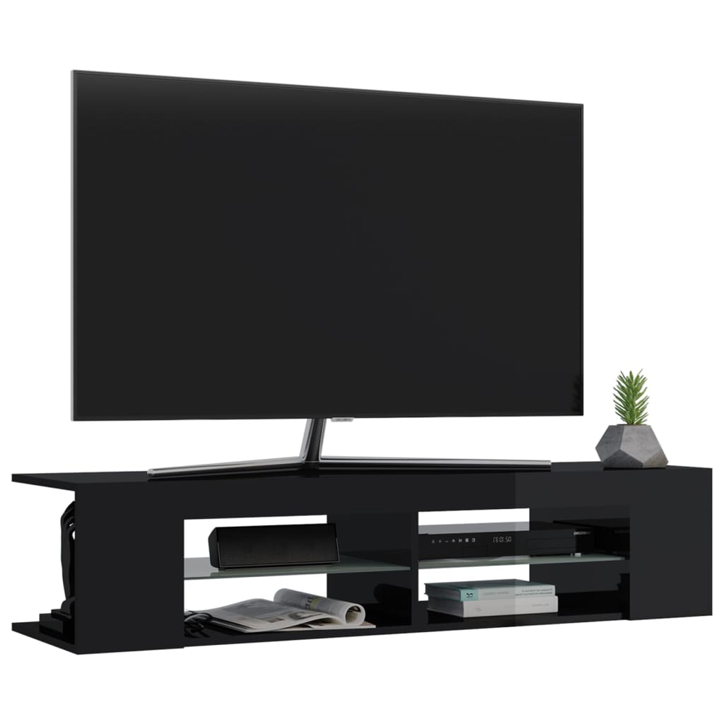 vidaXL TV plaukts ar LED lampiņām, 135x39x30 cm, spīdīgi melns