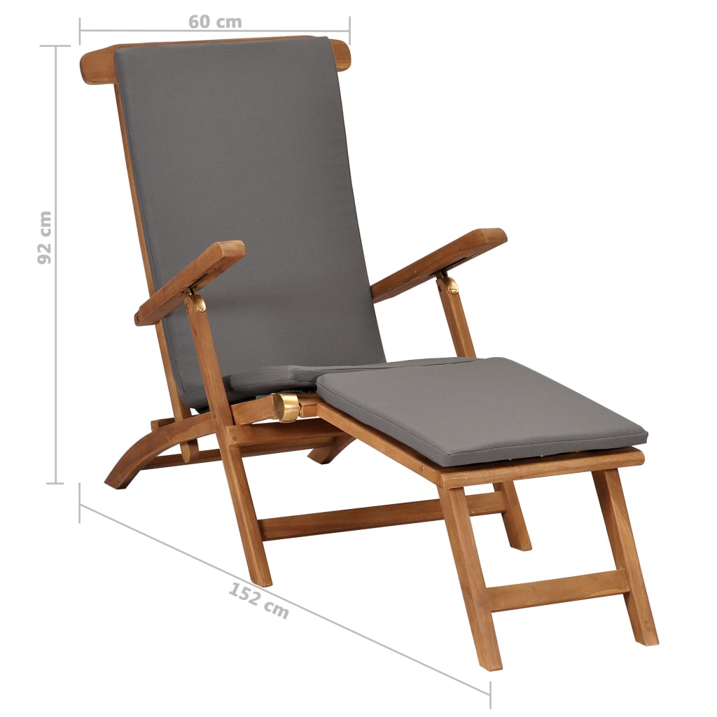 vidaXL pludmales krēsls ar matraci, masīvs tīkkoks, tumši pelēks