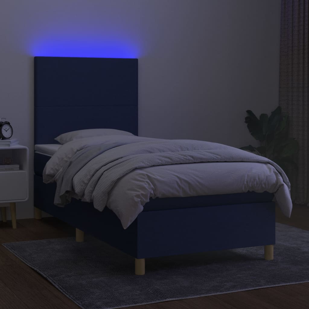 vidaXL atsperu gulta ar matraci, LED, zils audums, 100x200 cm