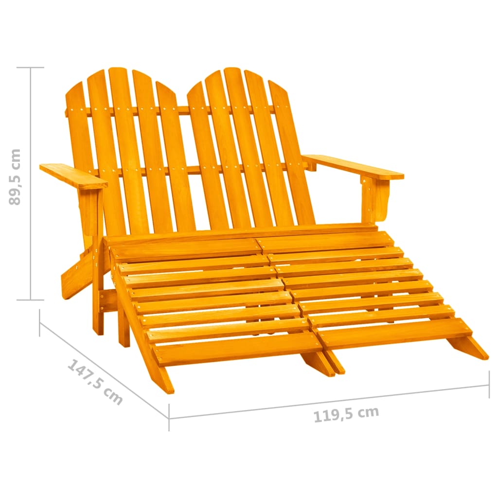 vidaXL divvietīgs dārza krēsls ar kāju balstiem, egles koks, oranžs