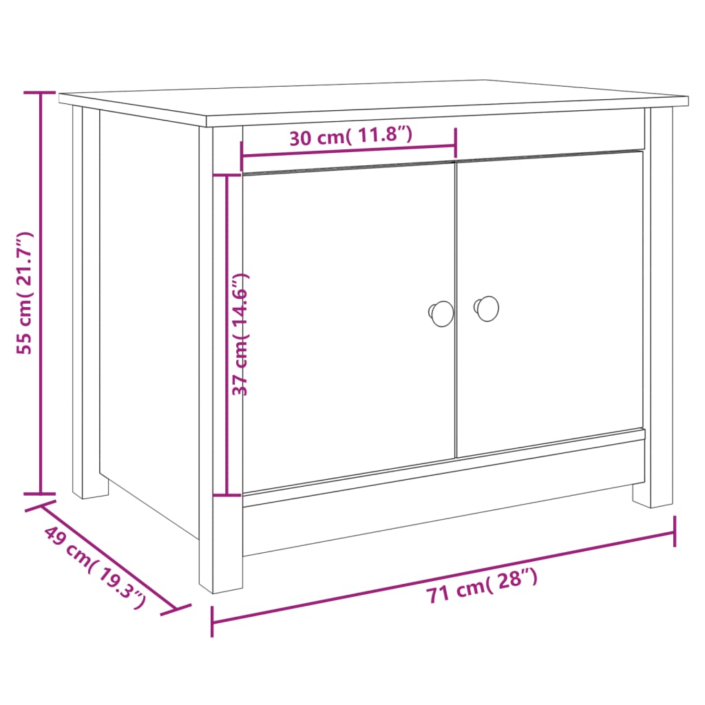 vidaXL kafijas galdiņš, 71x49x55 cm, priedes masīvkoks