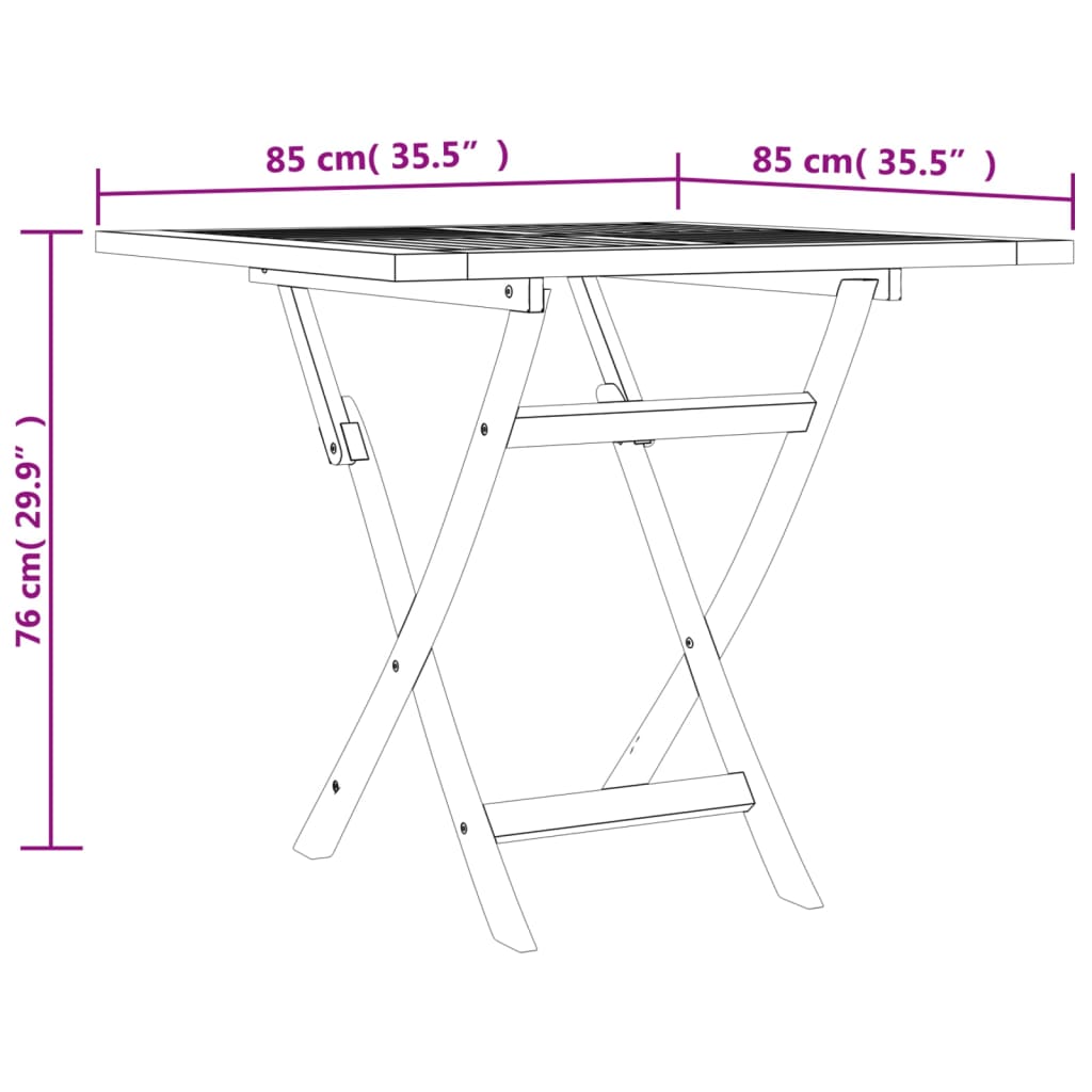 vidaXL saliekams dārza galds, 85x85x76 cm, masīvs tīkkoks
