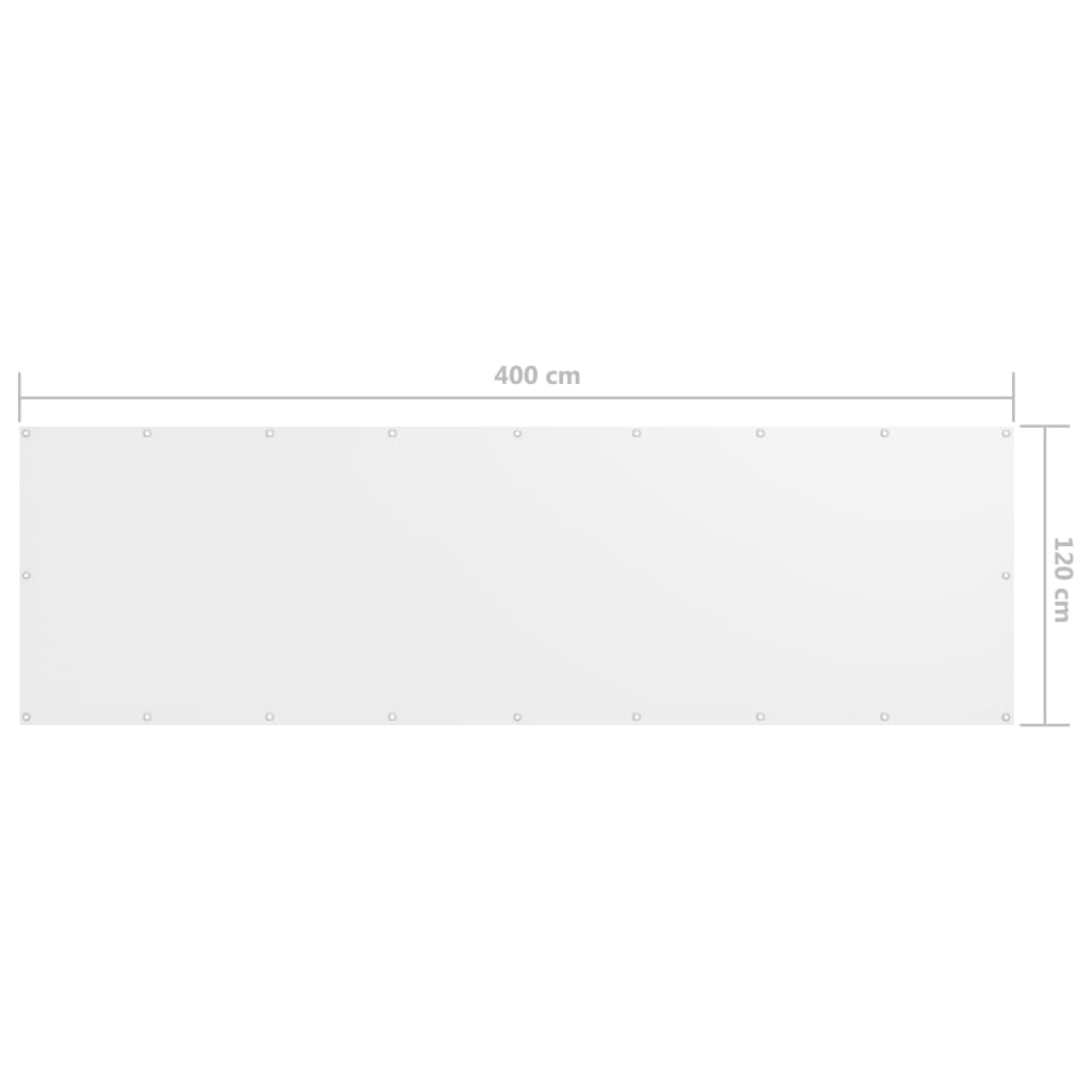 vidaXL balkona aizslietnis, 120x400 cm, balts audums