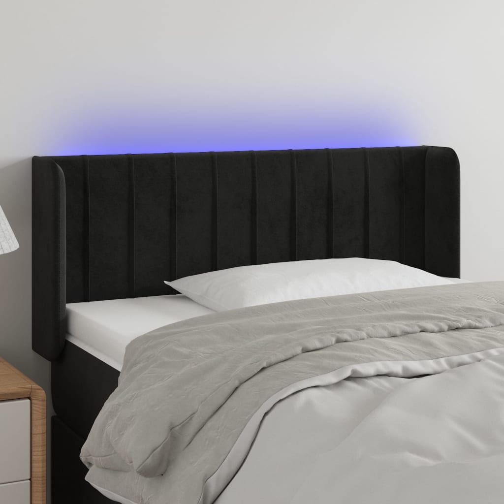 vidaXL gultas galvgalis ar LED, 83x16x78/88 cm, melns samts