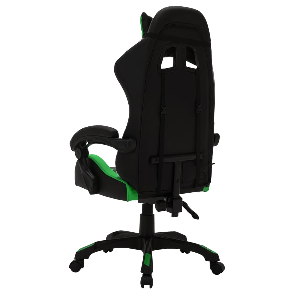 vidaXL biroja krēsls, RGB LED gaismas, zaļa un melna mākslīgā āda