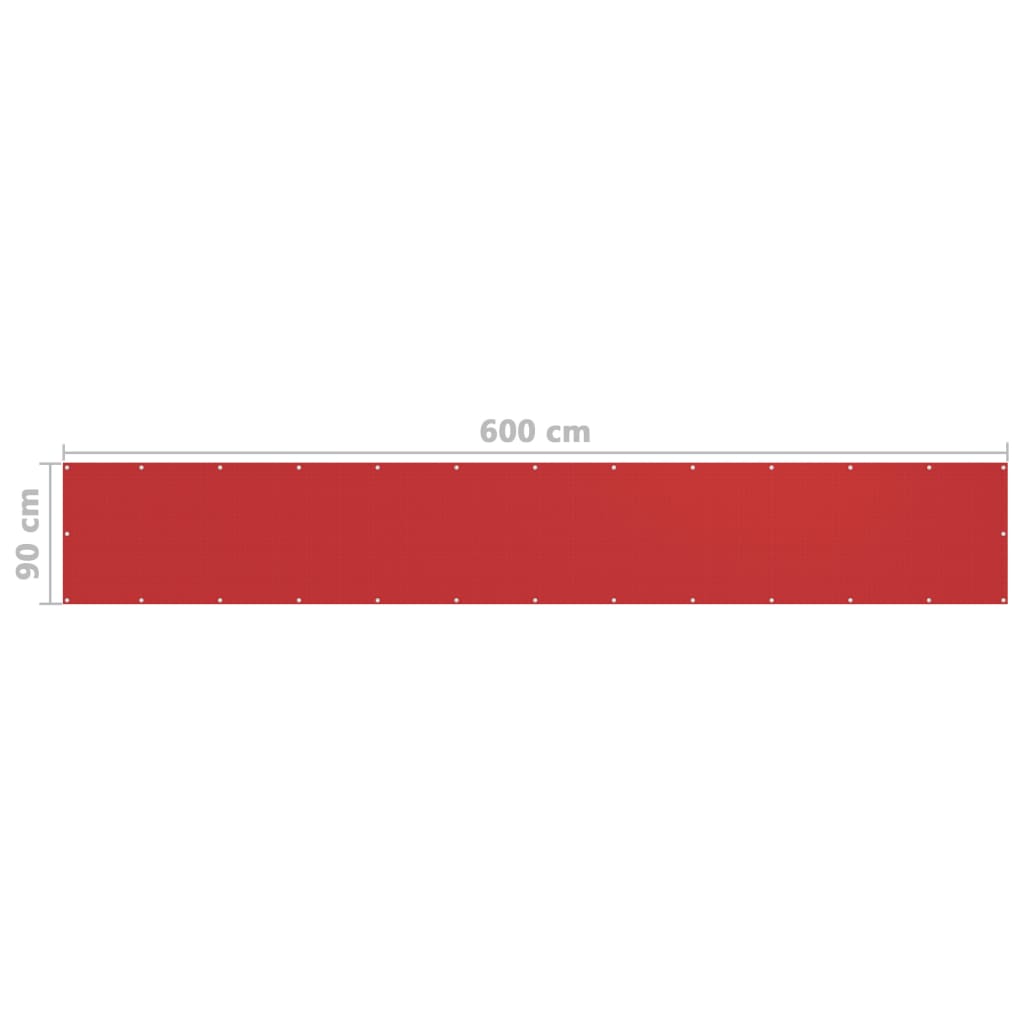 vidaXL balkona aizslietnis, 90x600 cm, sarkans HDPE