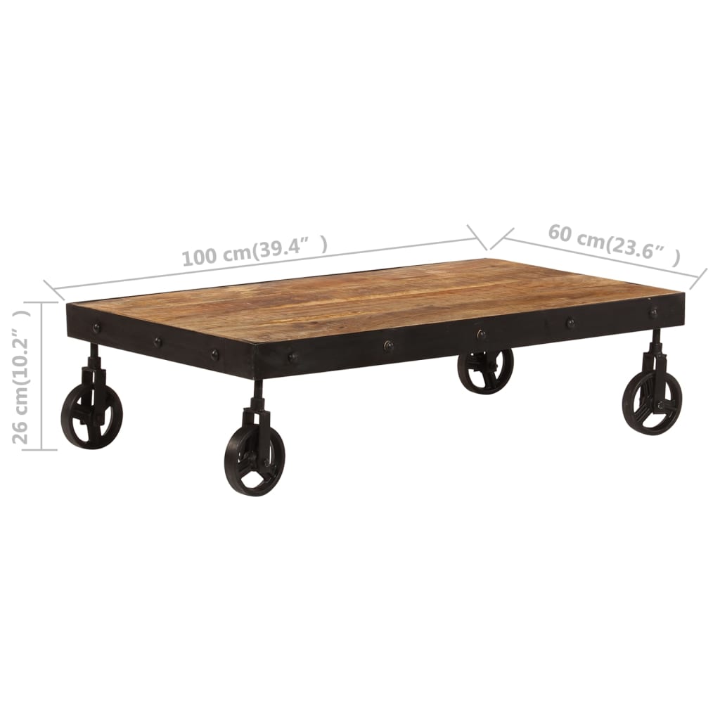 vidaXL kafijas galdiņš ar riteņiem, 100x60x26 cm, mango masīvkoks