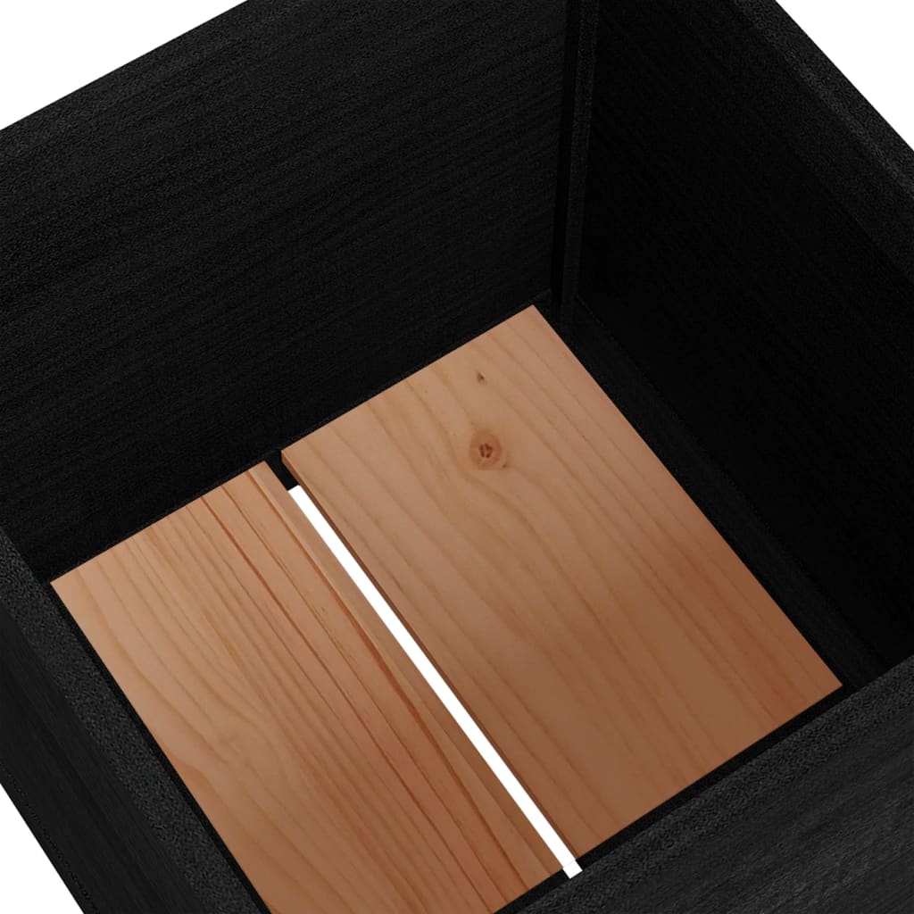 vidaXL dārza puķu kaste, melna, 50x50x50 cm, priedes masīvkoks