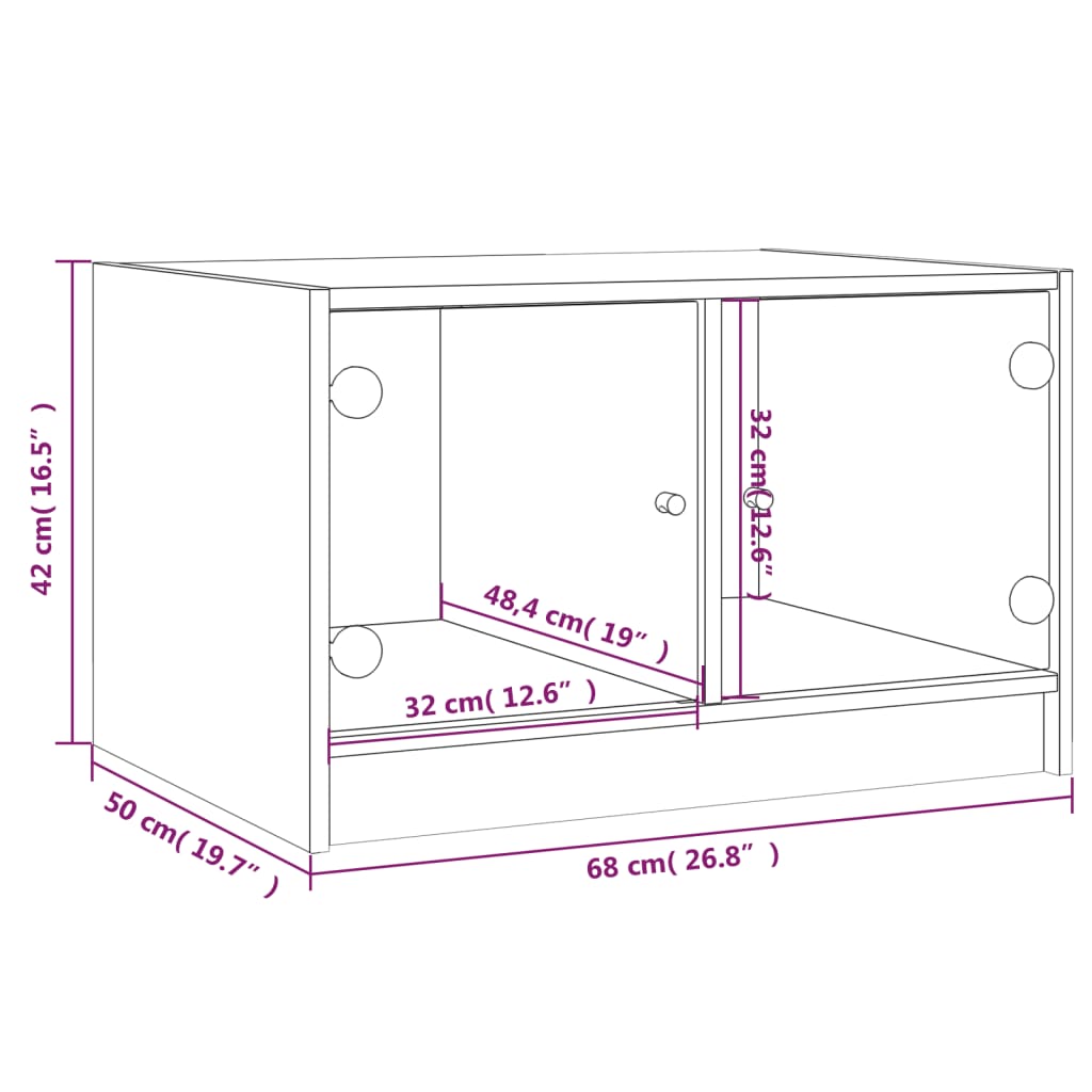 vidaXL kafijas galdiņš ar stikla durvīm, melns, 68x50x42 cm