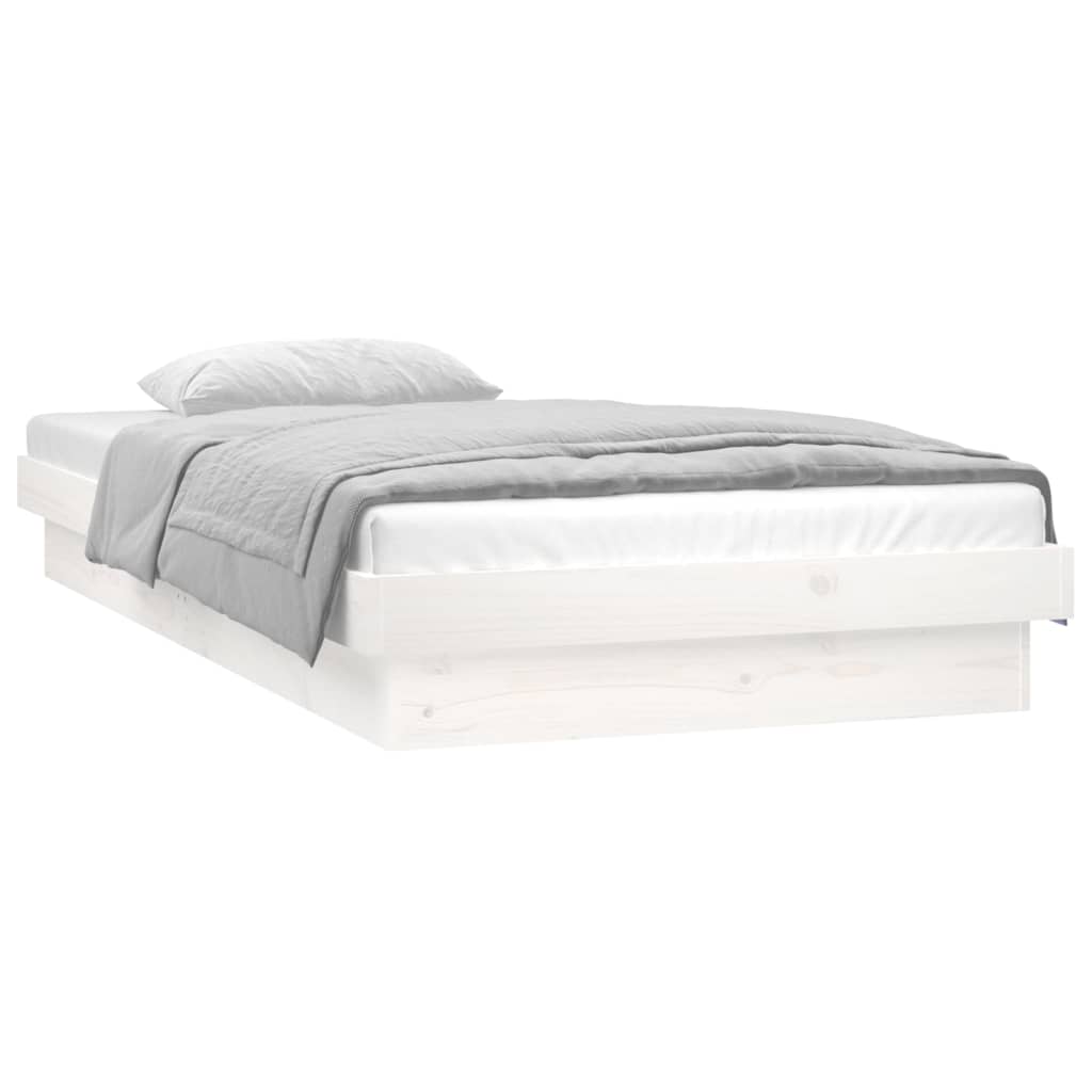 vidaXL gultas rāmis, LED, balts, 90x190 cm, vienvietīgs, masīvkoks