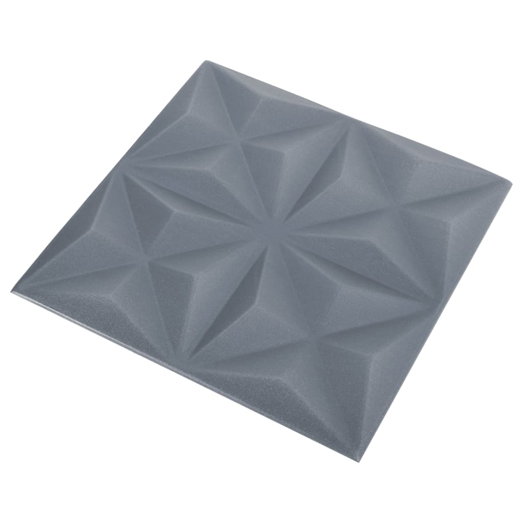 vidaXL 3D sienas paneļi, 24 gab., 50x50 cm, pelēks origami, 6 m²