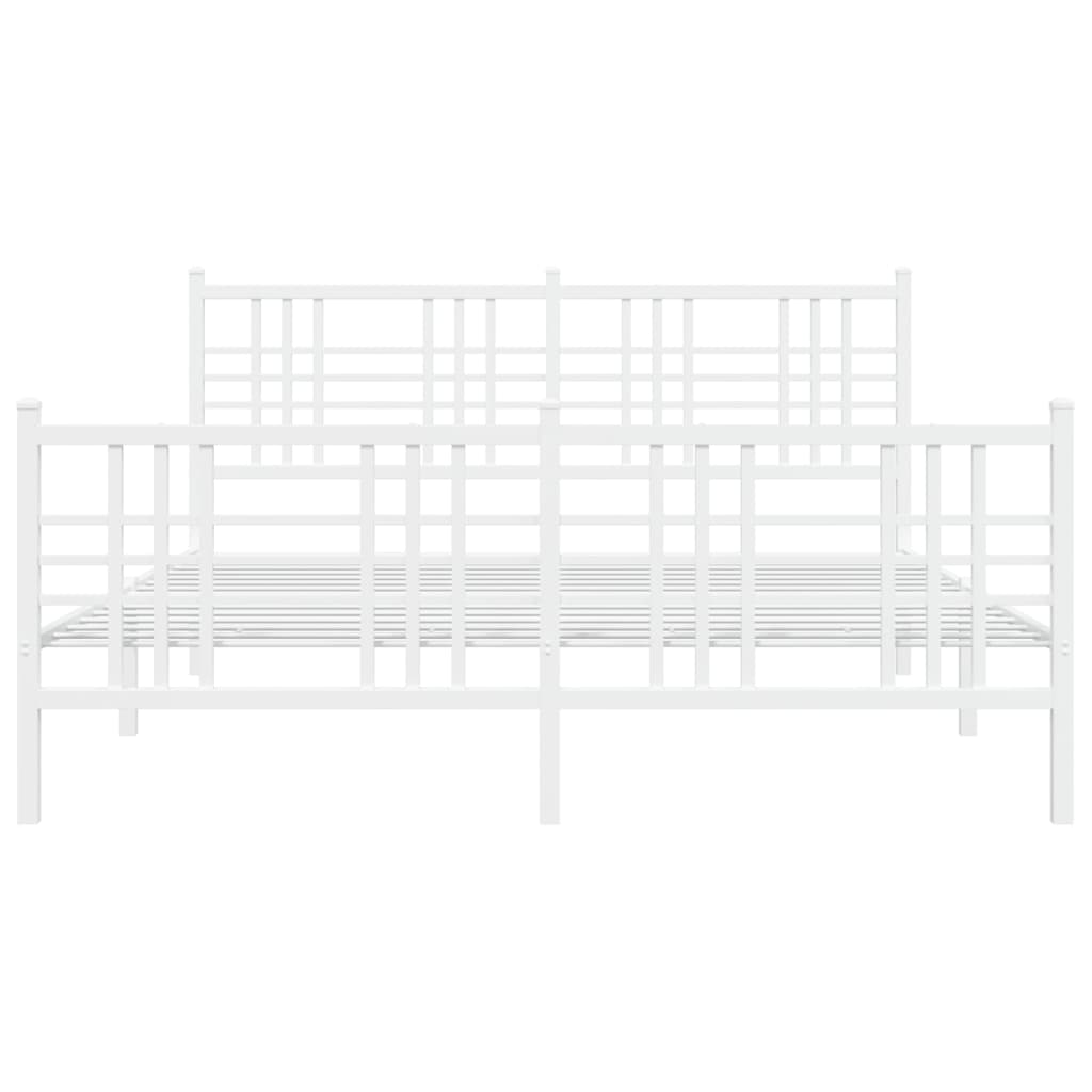 vidaXL gultas rāmis ar galvgali un kājgali, balts metāls, 150x200 cm