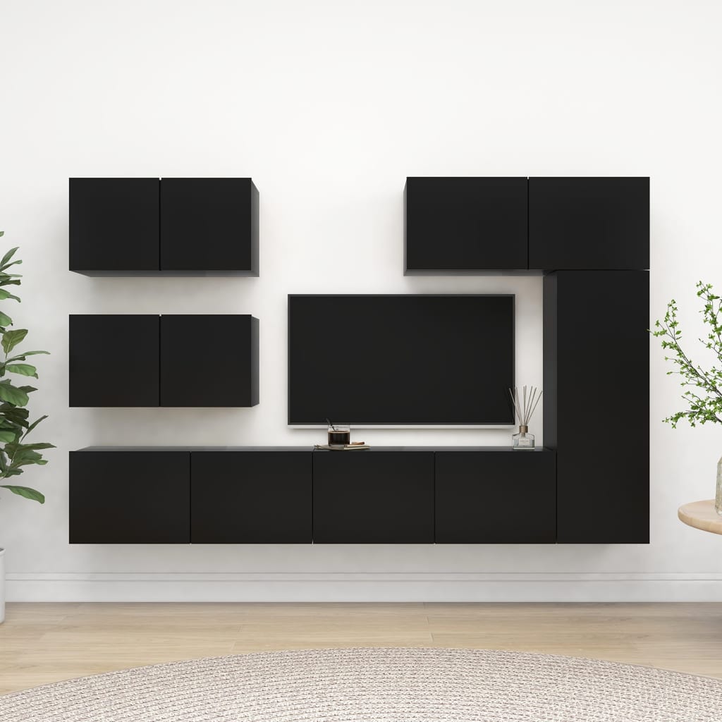 vidaXL 6-daļīgs TV skapīšu komplekts, melns, skaidu plāksne