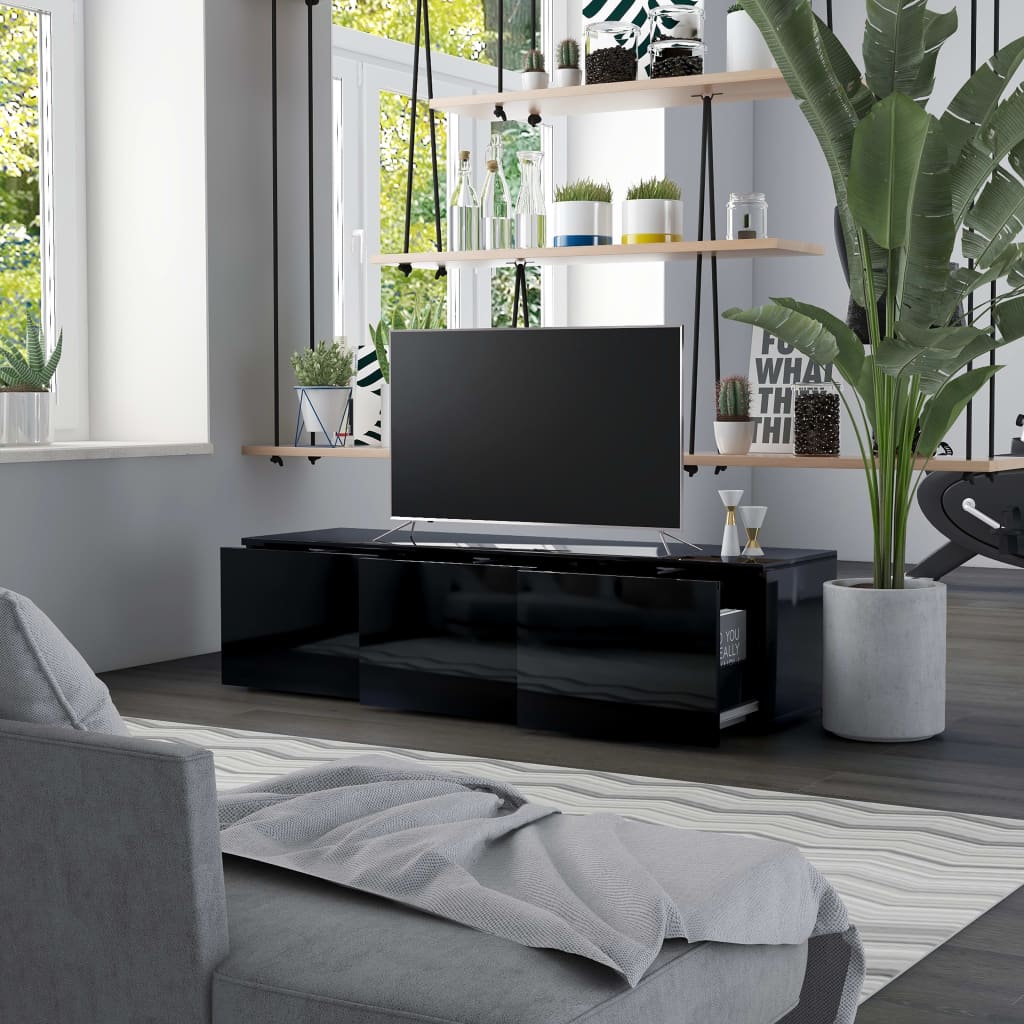 vidaXL TV skapītis, spīdīgi melns, 120x34x30 cm, skaidu plāksne