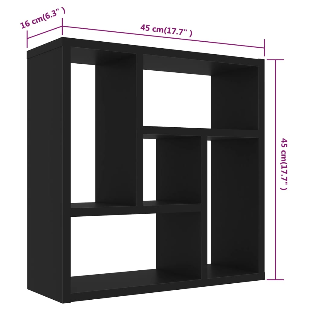 vidaXL sienas plaukts, melns, 45,1x16x45,1 cm, skaidu plāksne