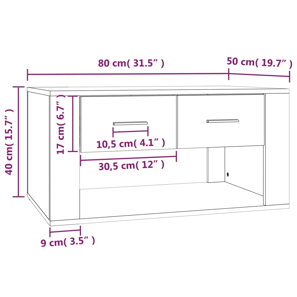 vidaXL kafijas galdiņš, balts, 80x50x40 cm, inženierijas koks