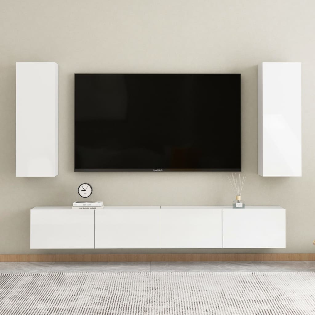 vidaXL TV skapītis, 30,5x30x90 cm, spīdīgi balts, skaidu plāksne