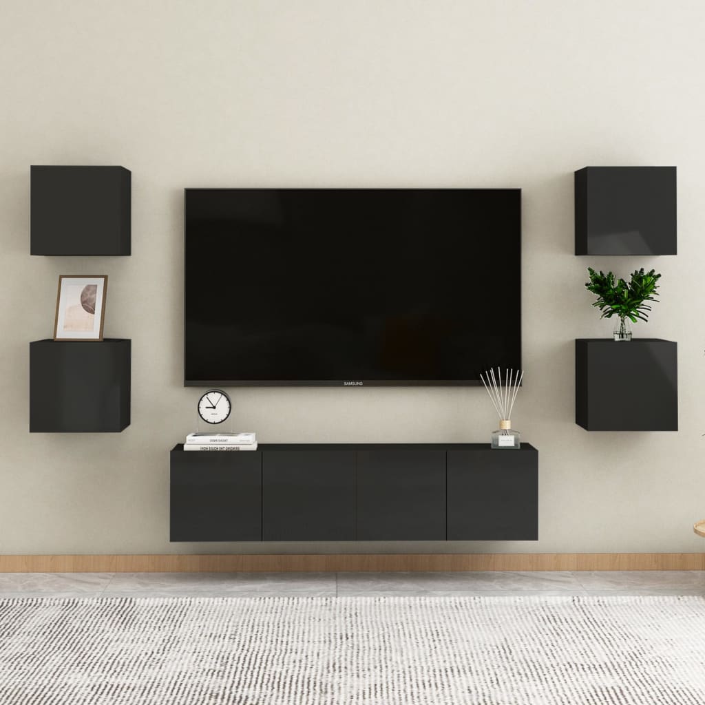 vidaXL sienas TV skapīši, 2 gab., spīdīgi melni, 30,5x30x30 cm