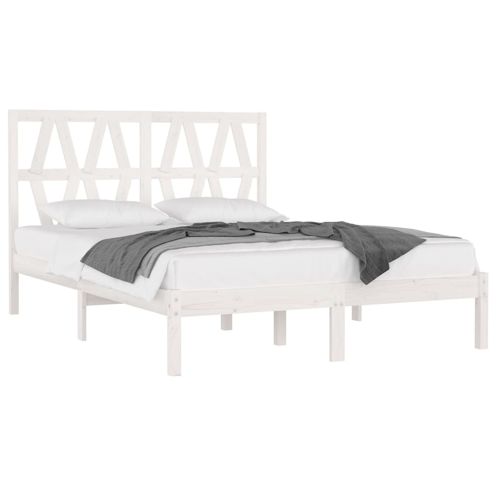vidaXL gultas rāmis, priedes masīvkoks, balts, 140x190 cm