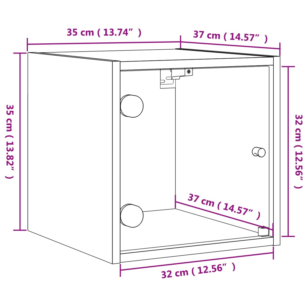 vidaXL naktsskapītis ar stikla durvīm, pelēka ozola, 35x37x35 cm