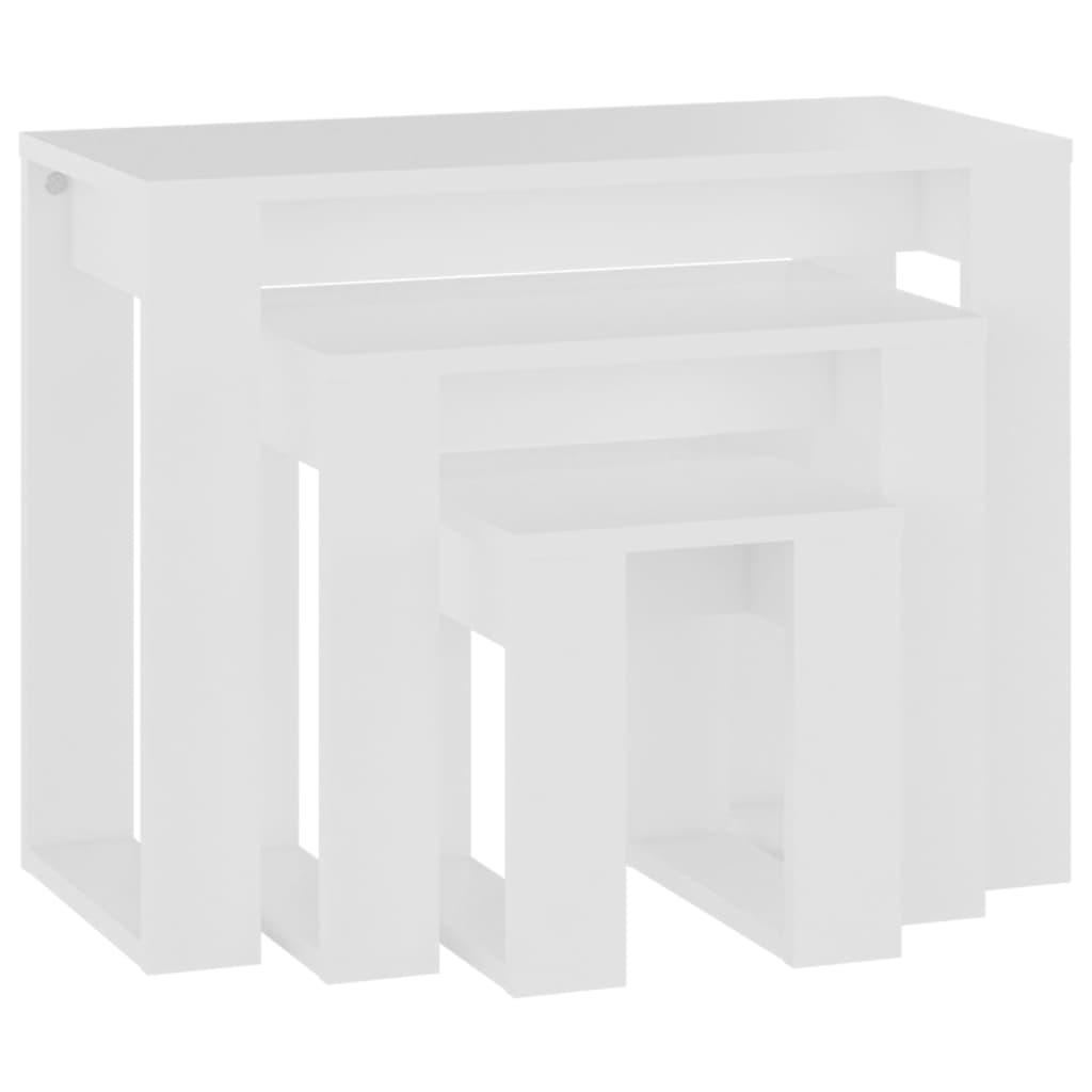 vidaXL galdiņi, 3 gab., sabīdāmi, balti, inženierijas koks