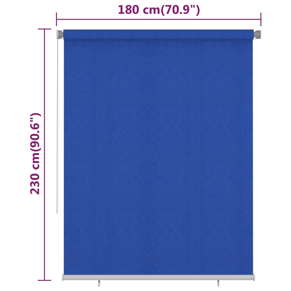 vidaXL āra ruļļu žalūzijas, 180x230 cm, zilas, HDPE