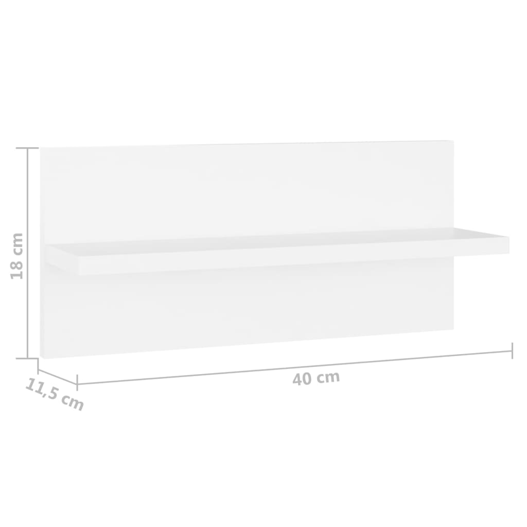 vidaXL sienas plaukti, 4 gab., 40x11,5x18 cm, balti, skaidu plāksne