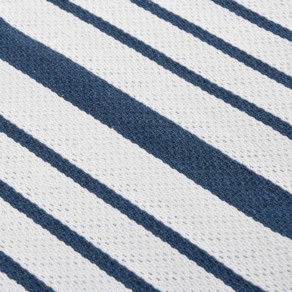 vidaXL paklājs, balts ar zilām svītrām, 160x230 cm, kokvilna