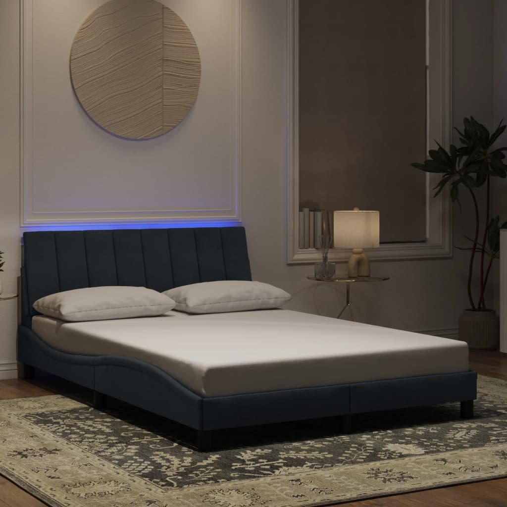 vidaXL gultas rāmis ar LED, tumši pelēks samts, 140x200 cm