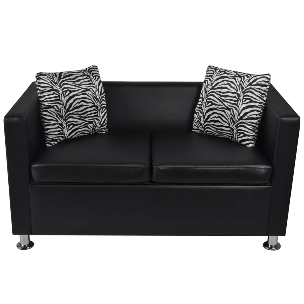 vidaXL dīvānu komplekts, 2 dīvāni, melna mākslīgā āda
