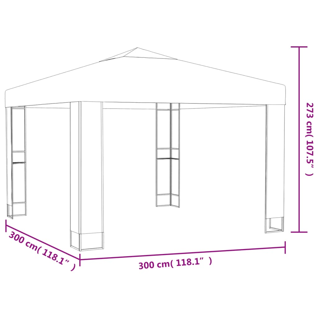 vidaXL dārza nojume ar dubulto jumtu un LED, 3x3x2,7m, pelēkbrūna