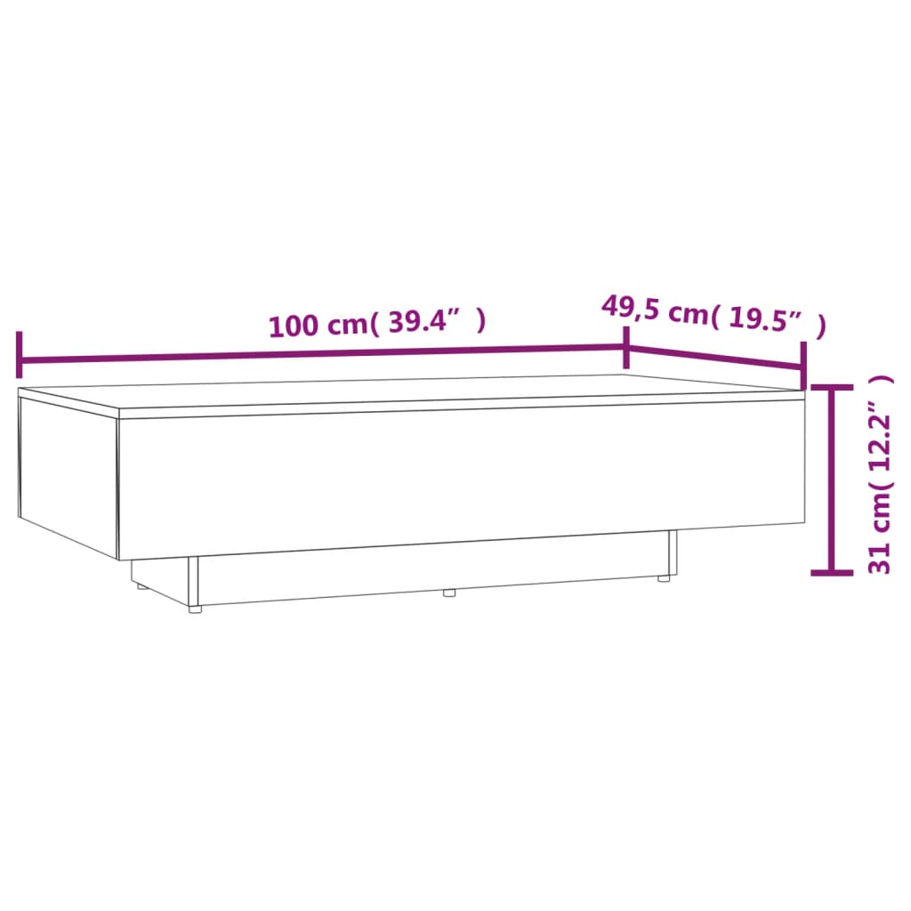 vidaXL kafijas galdiņš, 115x60x31 cm, balts, skaidu plāksne