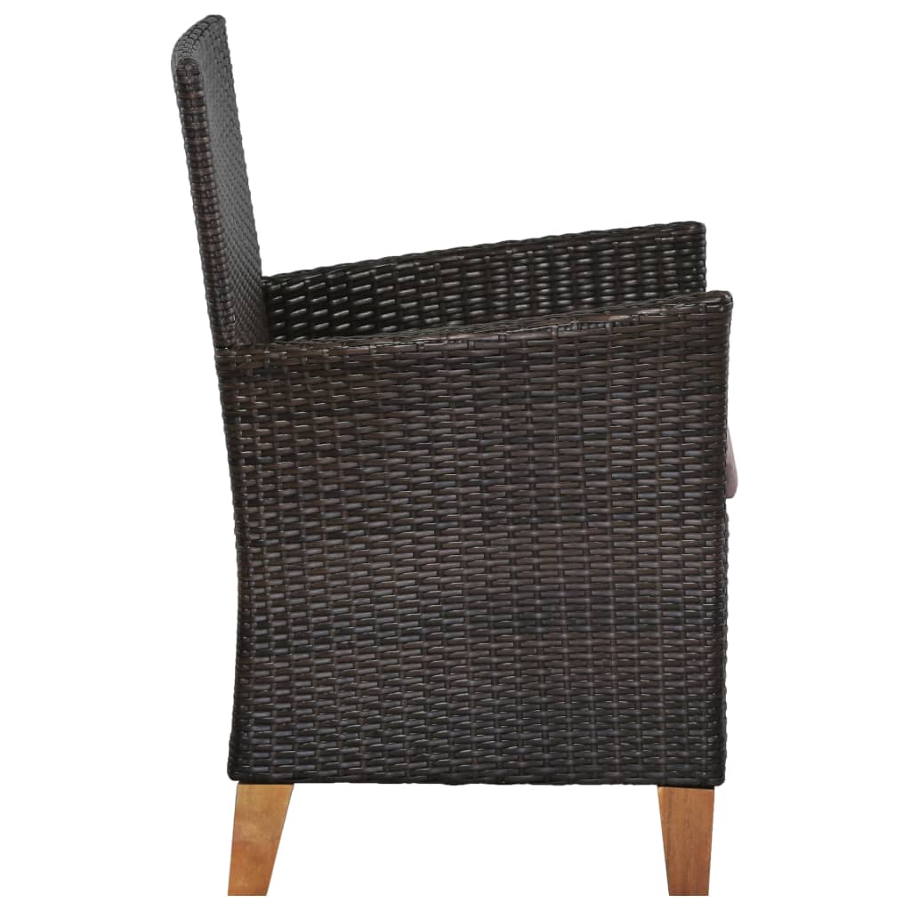 vidaXL dārza krēsli ar matračiem, 2 gab., PE rotangpalma, brūni