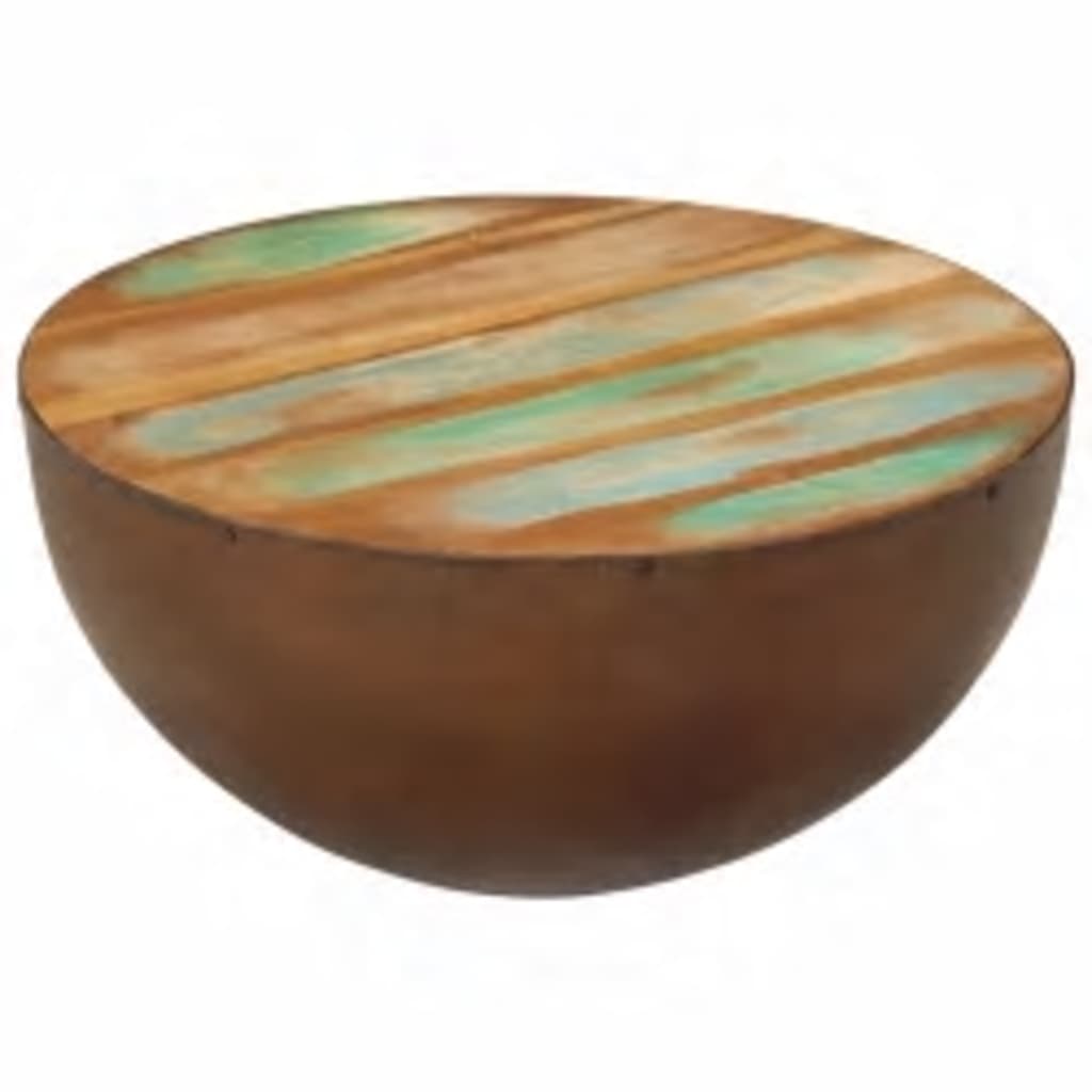 vidaXL kafijas galdiņš, bļodas forma, tērauda pamatne,pārstrādāts koks