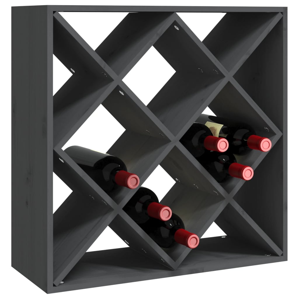 vidaXL vīna pudeļu plaukts, pelēks, 62x25x62 cm, priedes masīvkoks